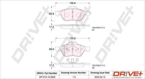 Комплект тормозных колодок, дисковый тормоз   DP1010.10.0926   Dr!ve+