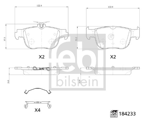 Комплект гальмівних накладок, дискове гальмо   184233   FEBI BILSTEIN