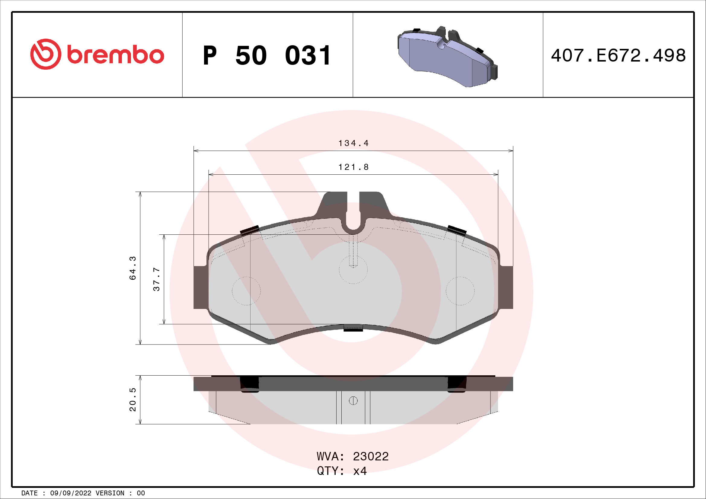 Комплект тормозных колодок, дисковый тормоз   P 50 031   BREMBO