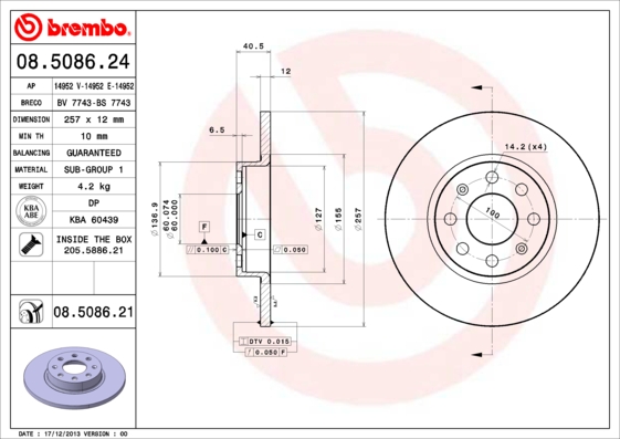 Тормозной диск   08.5086.21   BREMBO