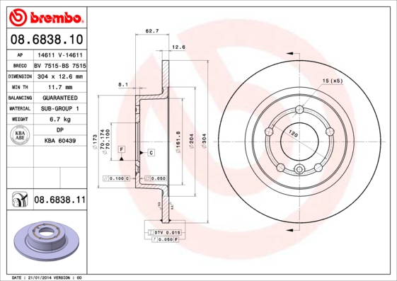 Гальмівний диск   08.6838.11   BREMBO