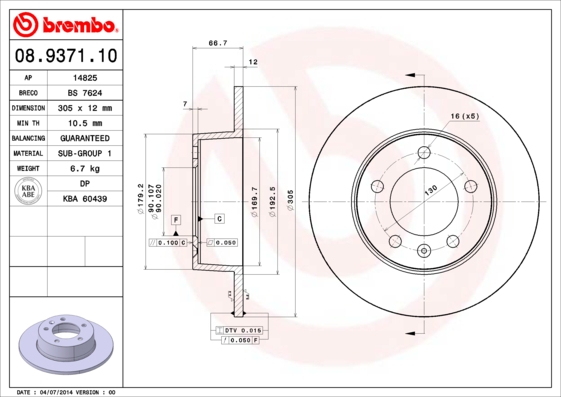 Тормозной диск   08.9371.10   BREMBO