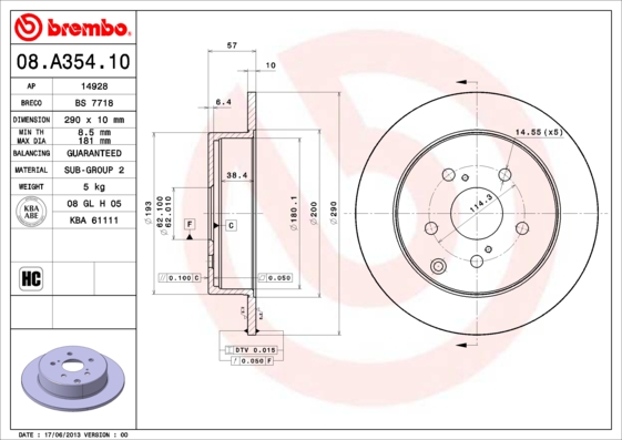 Гальмівний диск   08.A354.10   BREMBO