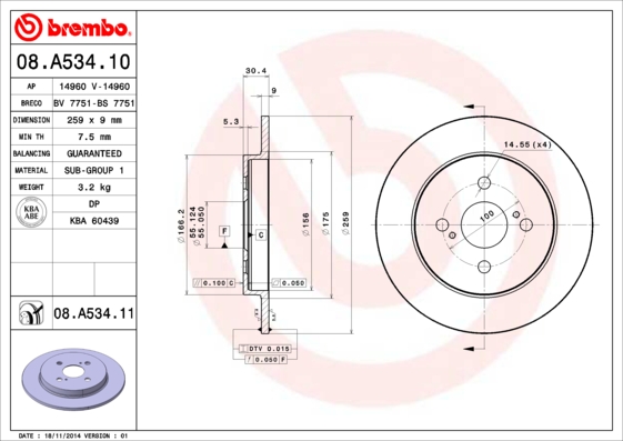 Гальмівний диск   08.A534.10   BREMBO