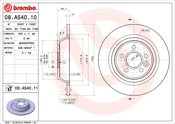 Гальмівний диск   08.A540.10   BREMBO