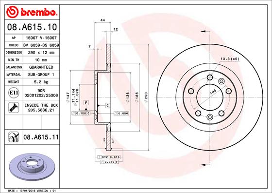 Гальмівний диск   08.A615.11   BREMBO