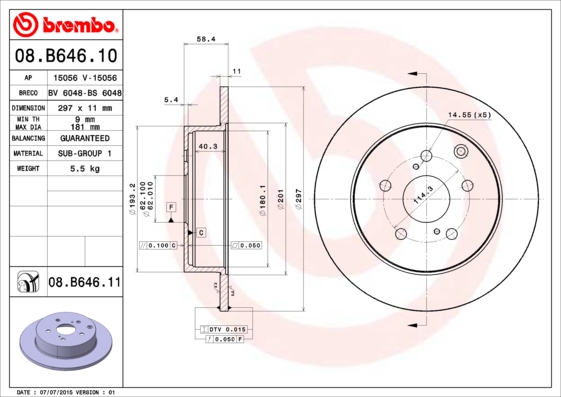 Тормозной диск   08.B646.11   BREMBO