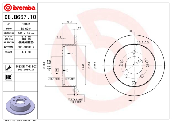 Тормозной диск   08.B667.11   BREMBO