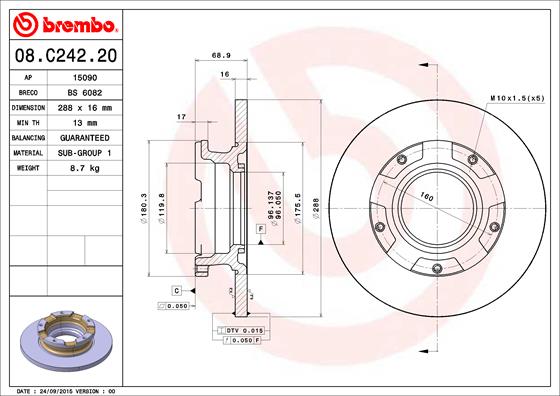 Гальмівний диск   08.C242.20   BREMBO