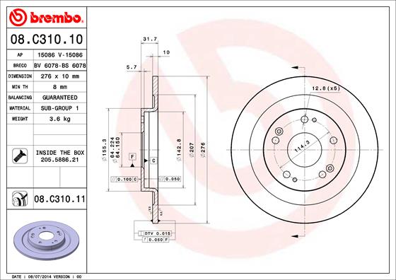 Тормозной диск   08.C310.11   BREMBO