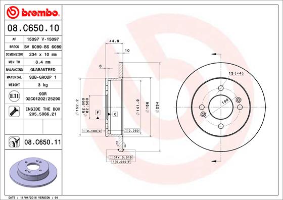 Тормозной диск   08.C650.11   BREMBO