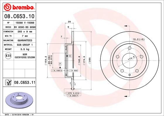 Тормозной диск   08.C653.11   BREMBO