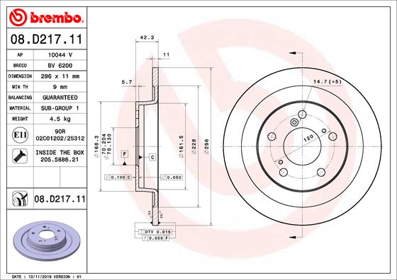 Тормозной диск   08.D217.11   BREMBO