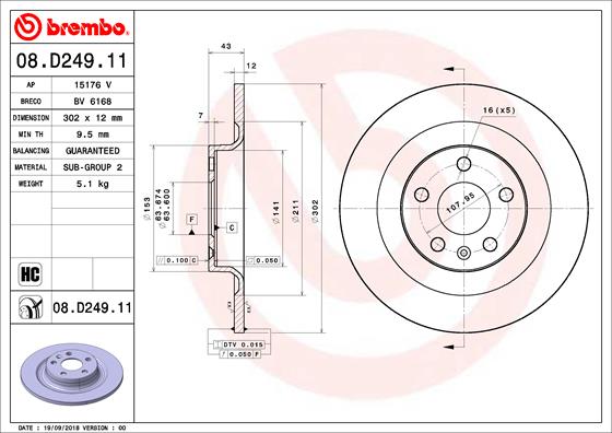 Тормозной диск   08.D249.11   BREMBO