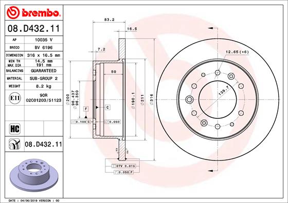 Тормозной диск   08.D432.11   BREMBO