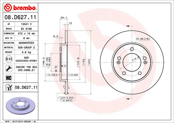 Гальмівний диск   08.D627.11   BREMBO