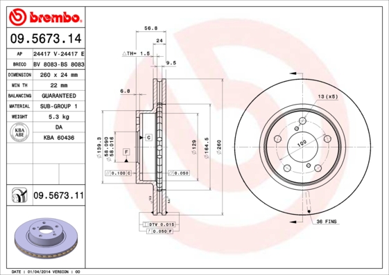 Тормозной диск   09.5673.11   BREMBO