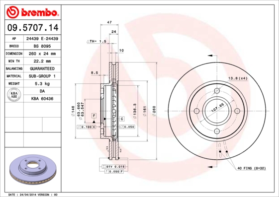 Тормозной диск   09.5707.14   BREMBO