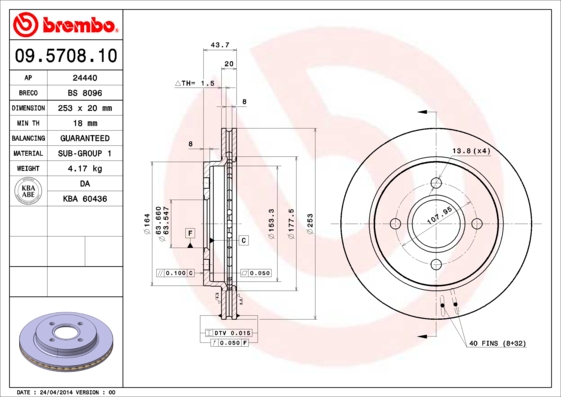 Тормозной диск   09.5708.10   BREMBO