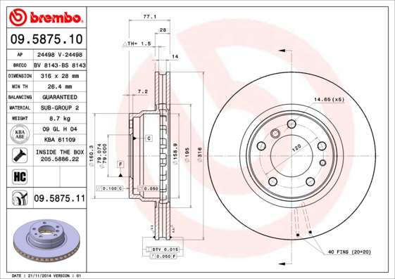 Тормозной диск   09.5875.11   BREMBO