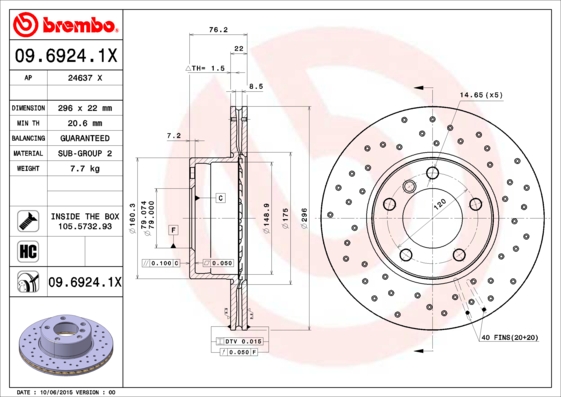 Гальмівний диск   09.6924.1X   BREMBO