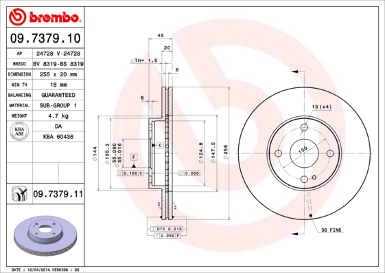 Тормозной диск   09.7379.11   BREMBO