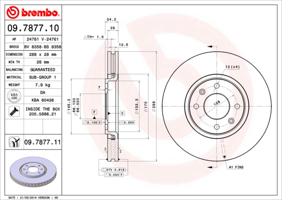 Гальмівний диск   09.7877.11   BREMBO