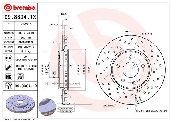 Гальмівний диск   09.8304.1X   BREMBO