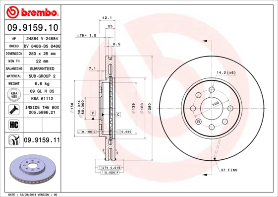 Тормозной диск   09.9159.11   BREMBO