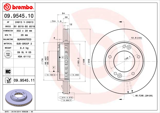 Гальмівний диск   09.9545.11   BREMBO