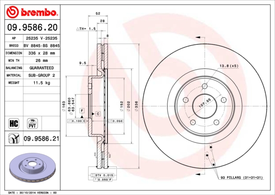 Тормозной диск   09.9586.21   BREMBO