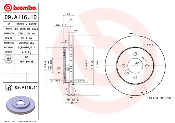 Гальмівний диск   09.A116.11   BREMBO