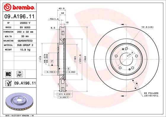 Гальмівний диск   09.A196.11   BREMBO