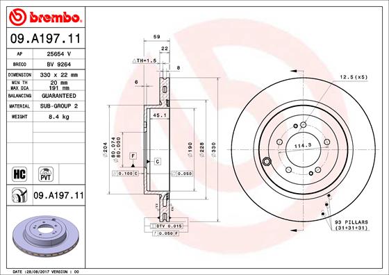 Тормозной диск   09.A197.11   BREMBO