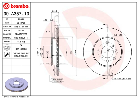 Тормозной диск   09.A357.10   BREMBO