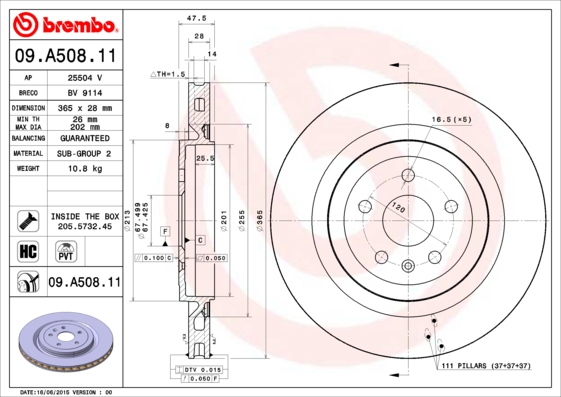 Тормозной диск   09.A508.11   BREMBO