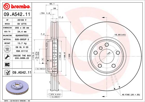 Гальмівний диск   09.A542.11   BREMBO