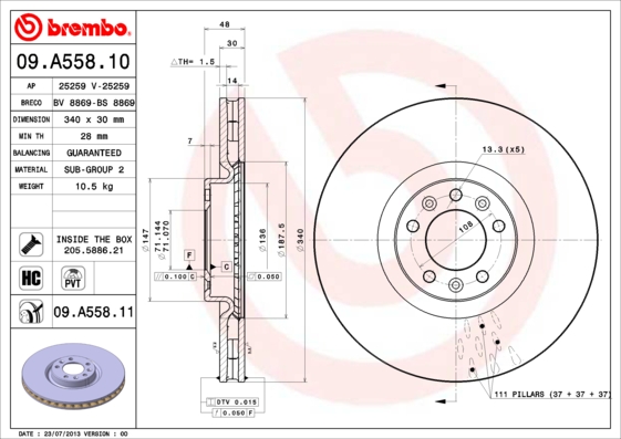 Тормозной диск   09.A558.11   BREMBO