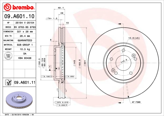Тормозной диск   09.A601.10   BREMBO