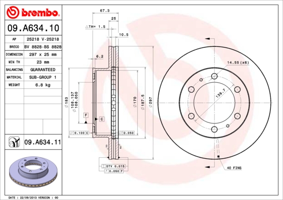 Гальмівний диск   09.A634.11   BREMBO