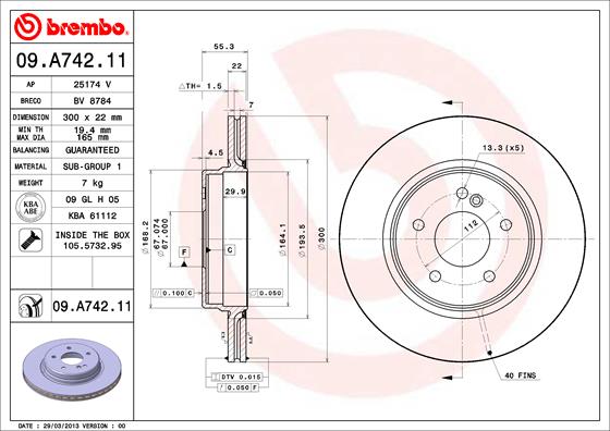 Гальмівний диск   09.A742.11   BREMBO