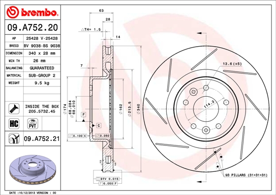 Гальмівний диск   09.A752.21   BREMBO