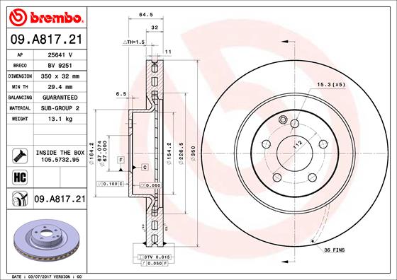 Тормозной диск   09.A817.21   BREMBO