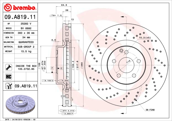 Гальмівний диск   09.A819.11   BREMBO