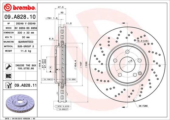 Тормозной диск   09.A828.11   BREMBO