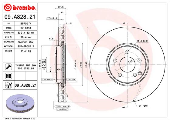 Тормозной диск   09.A828.21   BREMBO