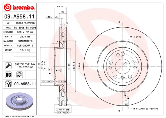 Гальмівний диск   09.A958.11   BREMBO