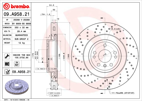 Гальмівний диск   09.A958.21   BREMBO