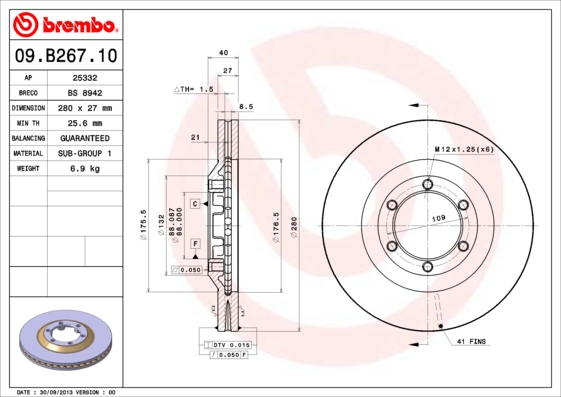 Гальмівний диск   09.B267.10   BREMBO