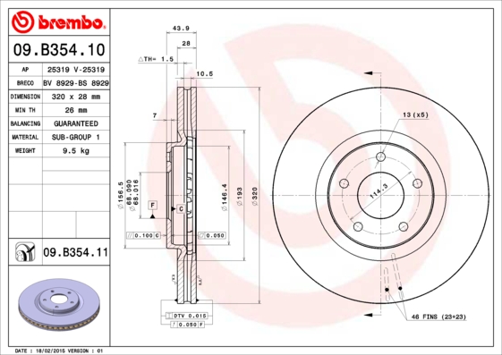 Тормозной диск   09.B354.10   BREMBO